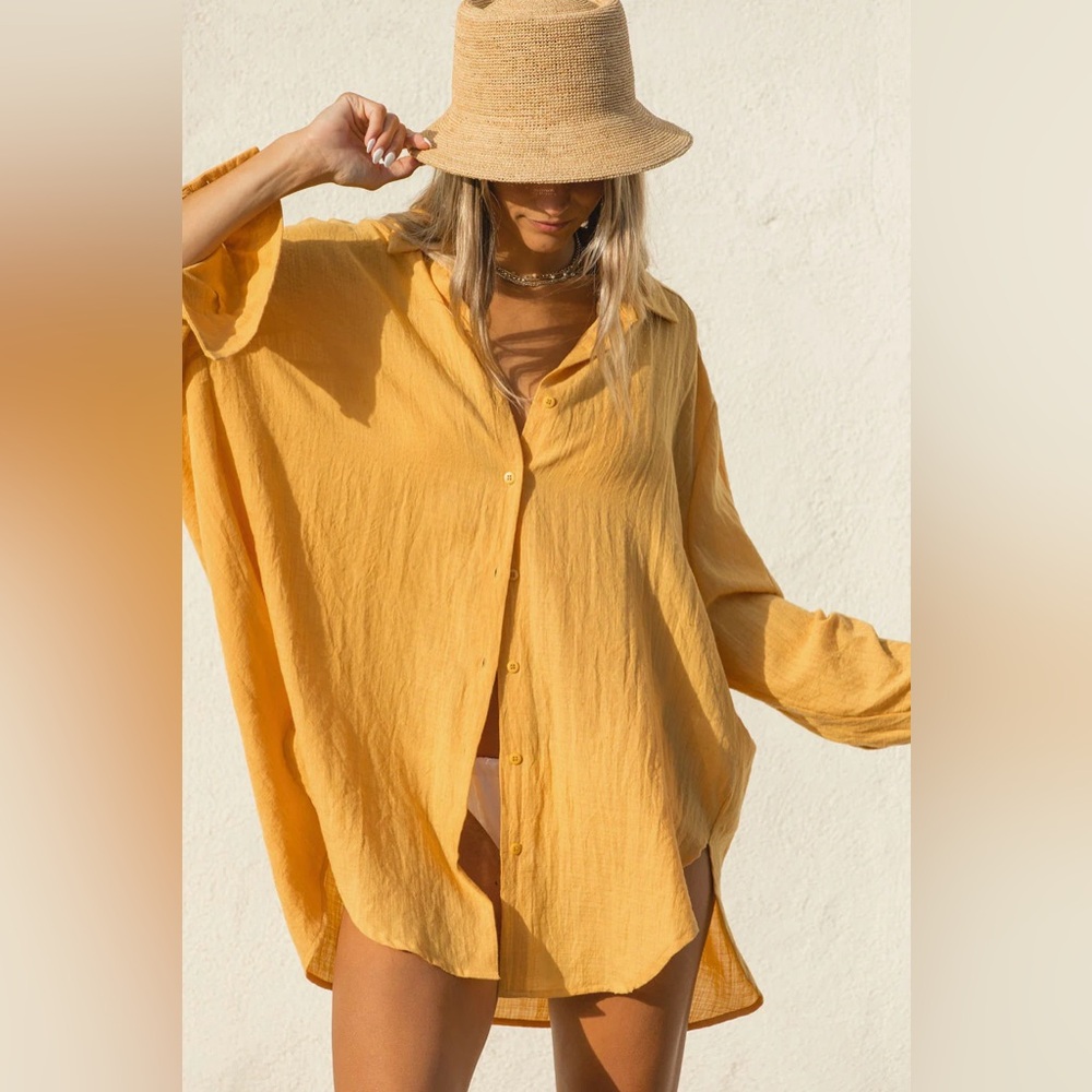 Oversized Button-Down Shirt - Mustard Yellow